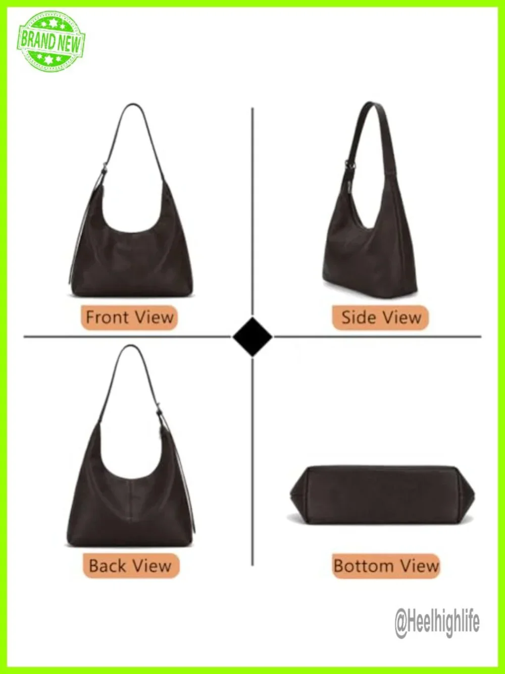 Large Hobo Bag Vegan Leather Shoulder Handbag Slouchy Tote Travel Shopping